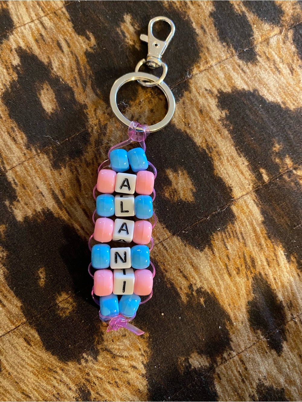 Personalized Beaded Keychain - 'ALANI' Pink & Blue